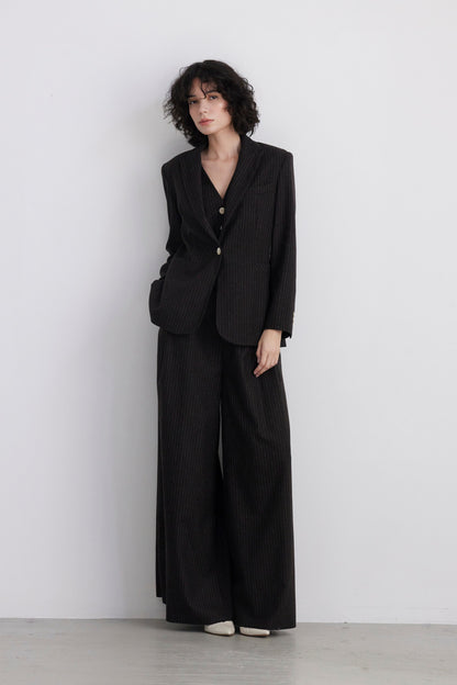 SAMPLE FW26 - Bianca Peak Lapel Blazer in Wool - Dark Chocolate Pinstripe Wool Samples CHRISTINE ALCALAY