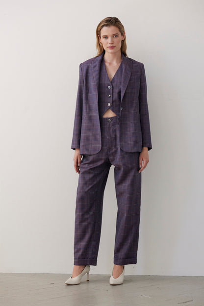 SAMPLE FW26 - Bianca Peak Lapel Blazer in Tropical Wool - Shadow Violet Plaid Samples CHRISTINE ALCALAY
