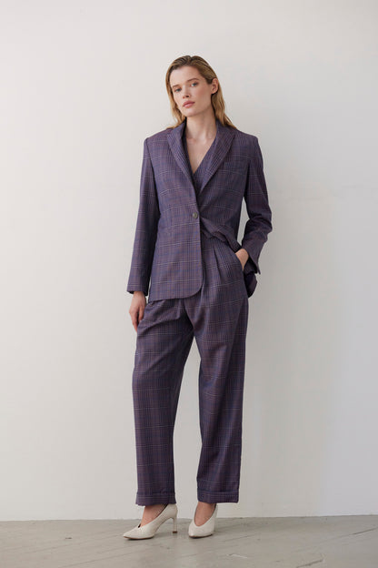 SAMPLE FW26 - Bianca Peak Lapel Blazer in Tropical Wool - Shadow Violet Plaid Samples CHRISTINE ALCALAY Shadow Violet Plaid 2