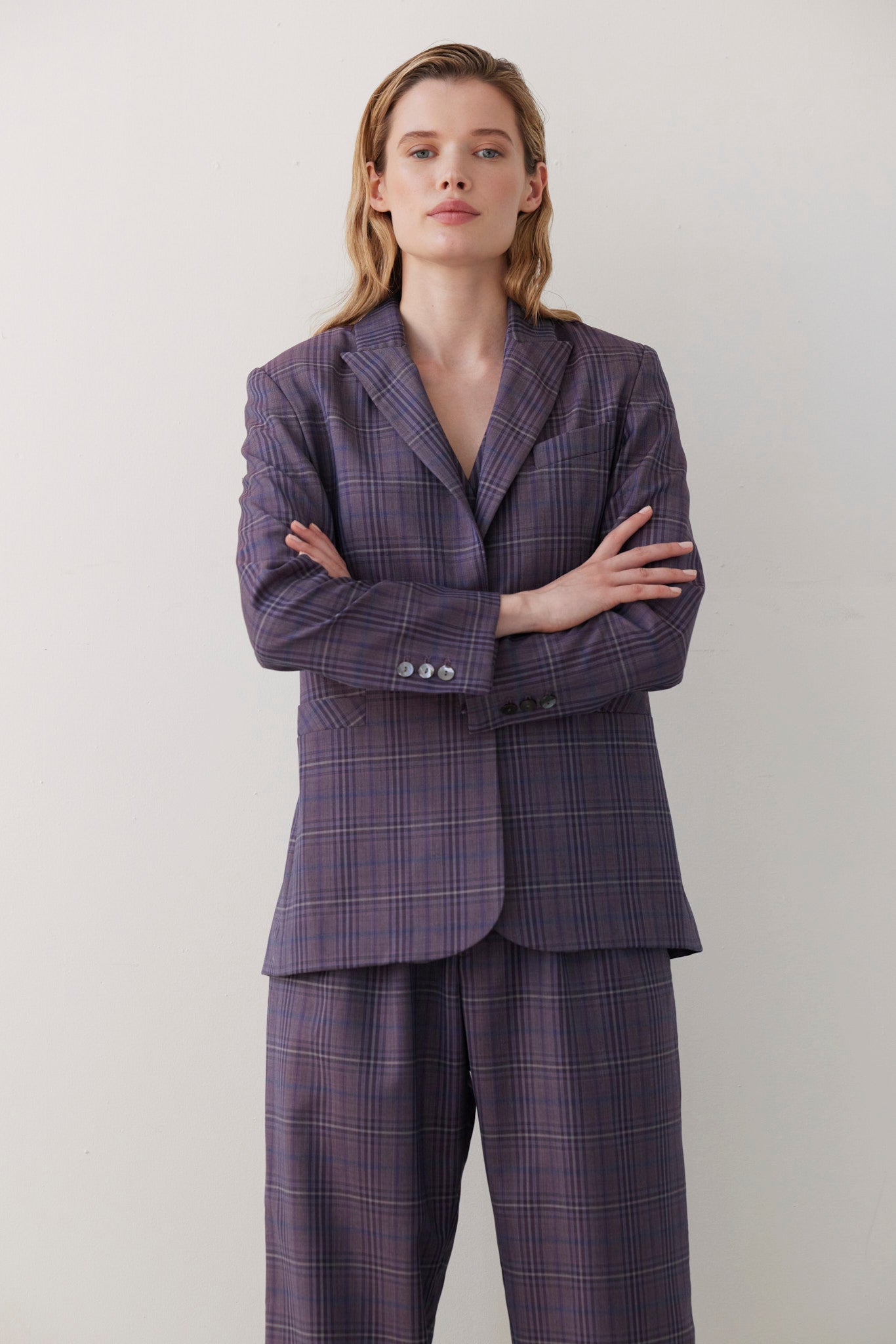 SAMPLE FW26 - Bianca Peak Lapel Blazer in Tropical Wool - Shadow Violet Plaid Samples CHRISTINE ALCALAY