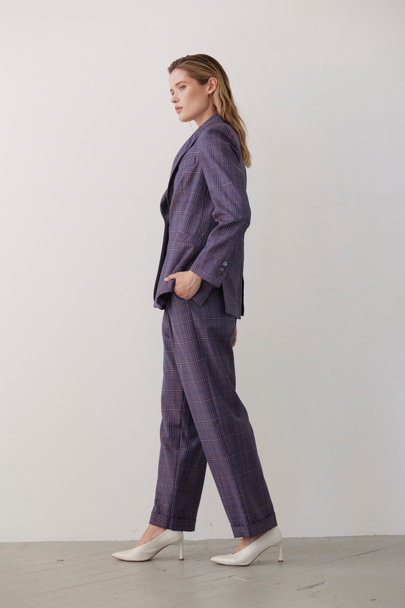 SAMPLE FW26 - Bianca Peak Lapel Blazer in Tropical Wool - Shadow Violet Plaid Samples CHRISTINE ALCALAY