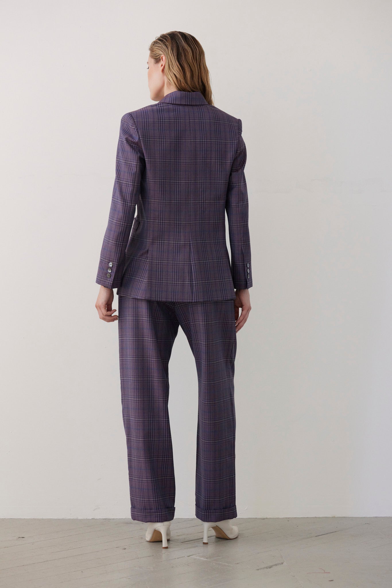 SAMPLE FW26 - Bianca Peak Lapel Blazer in Tropical Wool - Shadow Violet Plaid Samples CHRISTINE ALCALAY