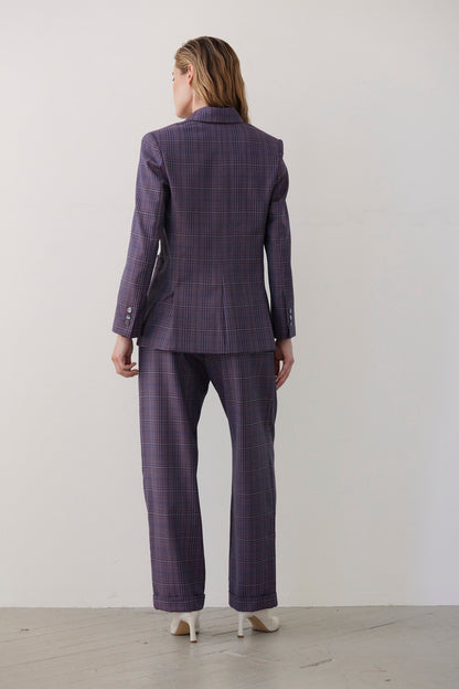 SAMPLE FW26 - Bianca Peak Lapel Blazer in Tropical Wool - Shadow Violet Plaid Samples CHRISTINE ALCALAY