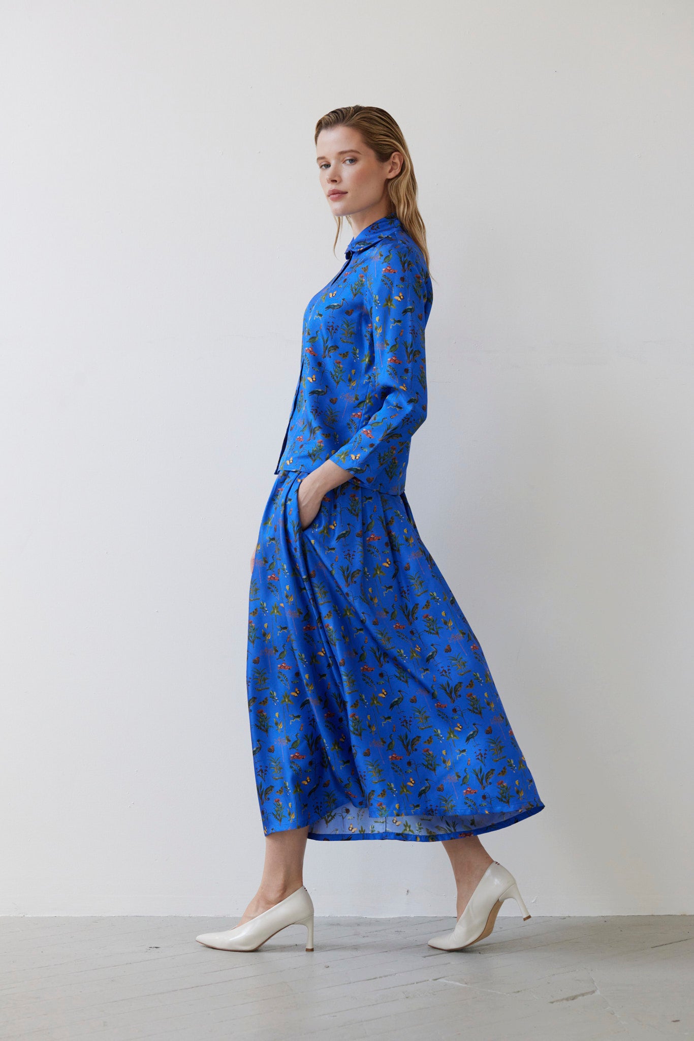 SAMPLE FW26 - Binty Blouse in Audubon Silk Twill - Electric Blue Audubon Samples CHRISTINE ALCALAY
