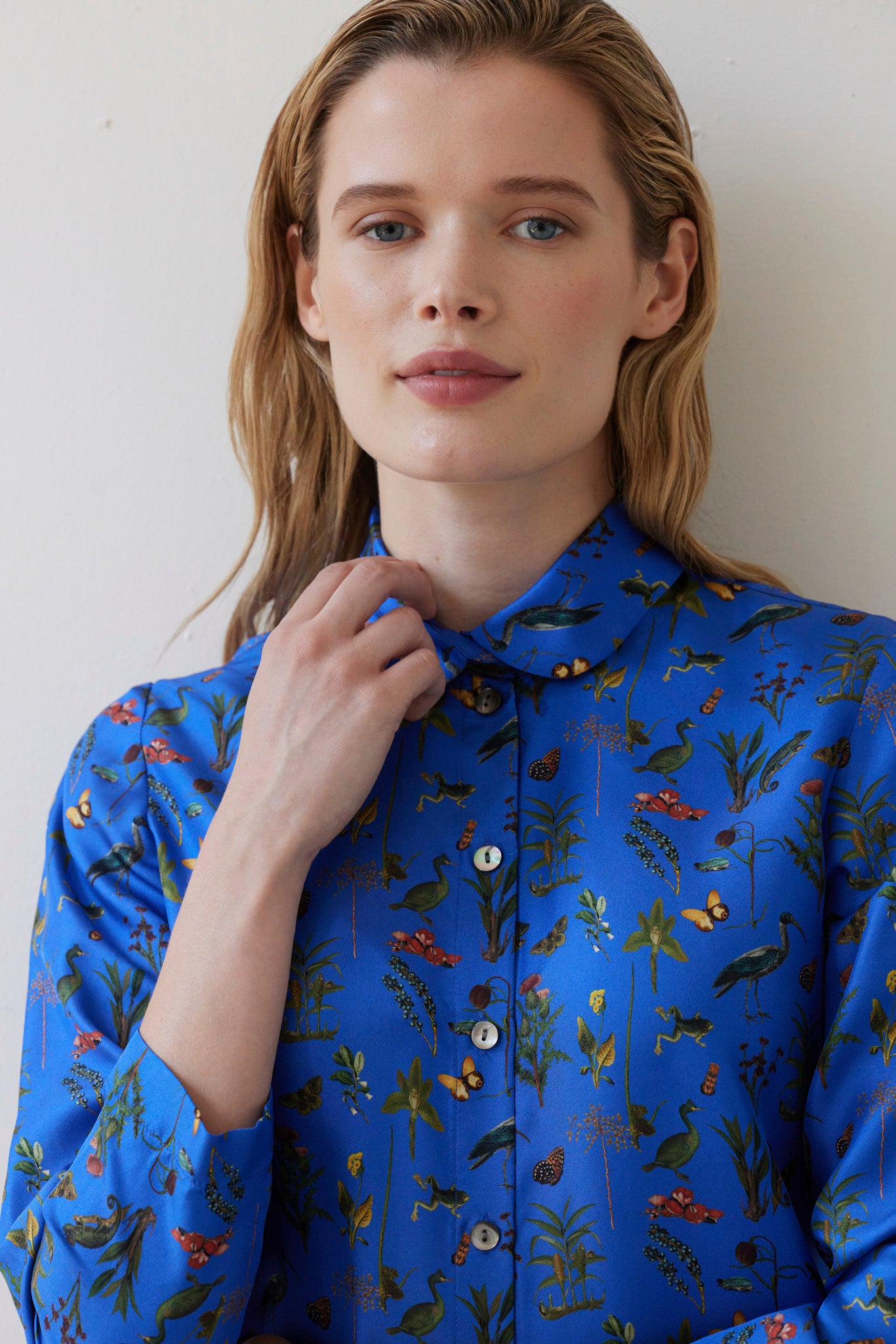 SAMPLE FW26 - Binty Blouse in Audubon Silk Twill - Electric Blue Audubon Samples CHRISTINE ALCALAY Electric Blue Audubon Extra Small