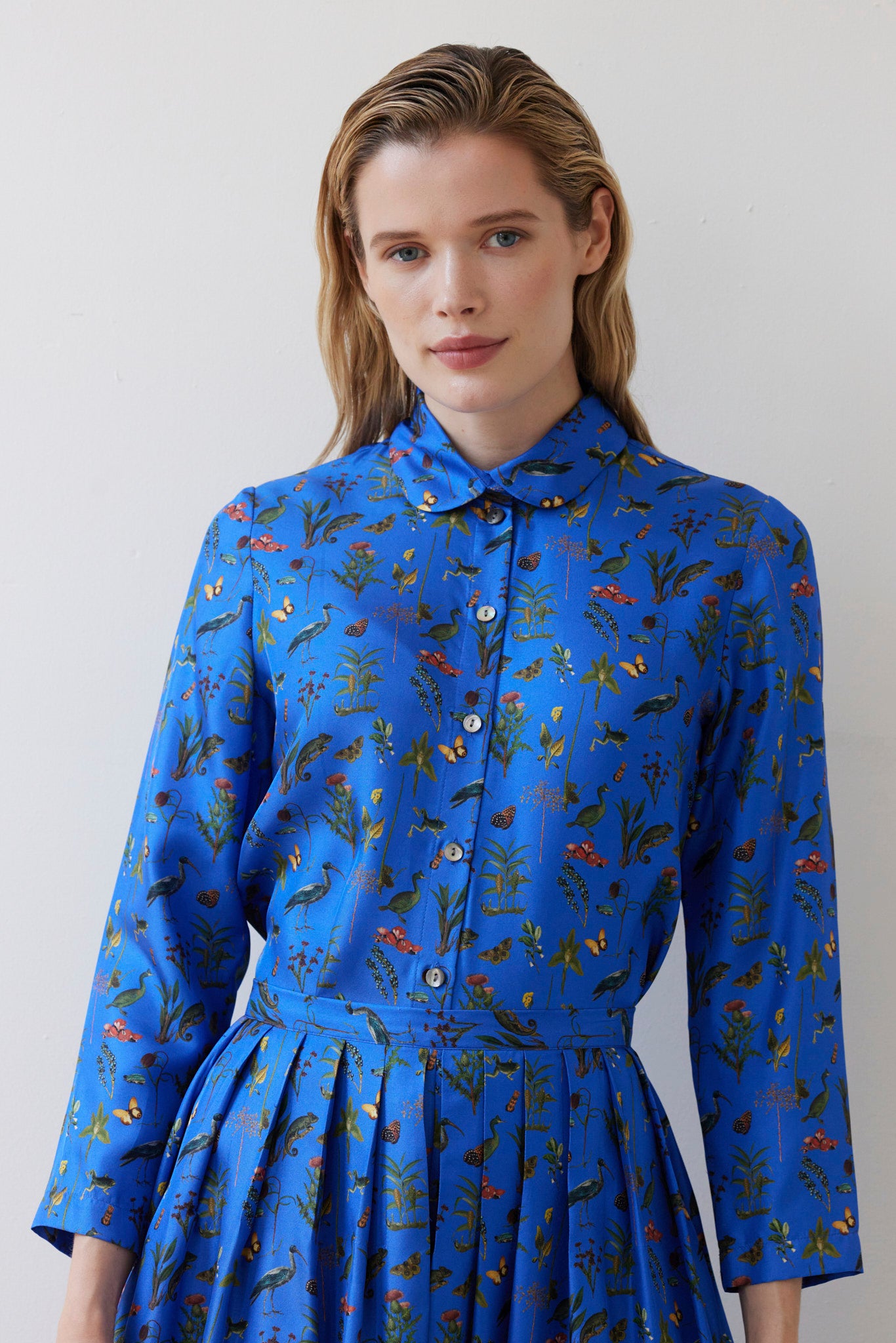 SAMPLE FW26 - Binty Blouse in Audubon Silk Twill - Electric Blue Audubon Samples CHRISTINE ALCALAY