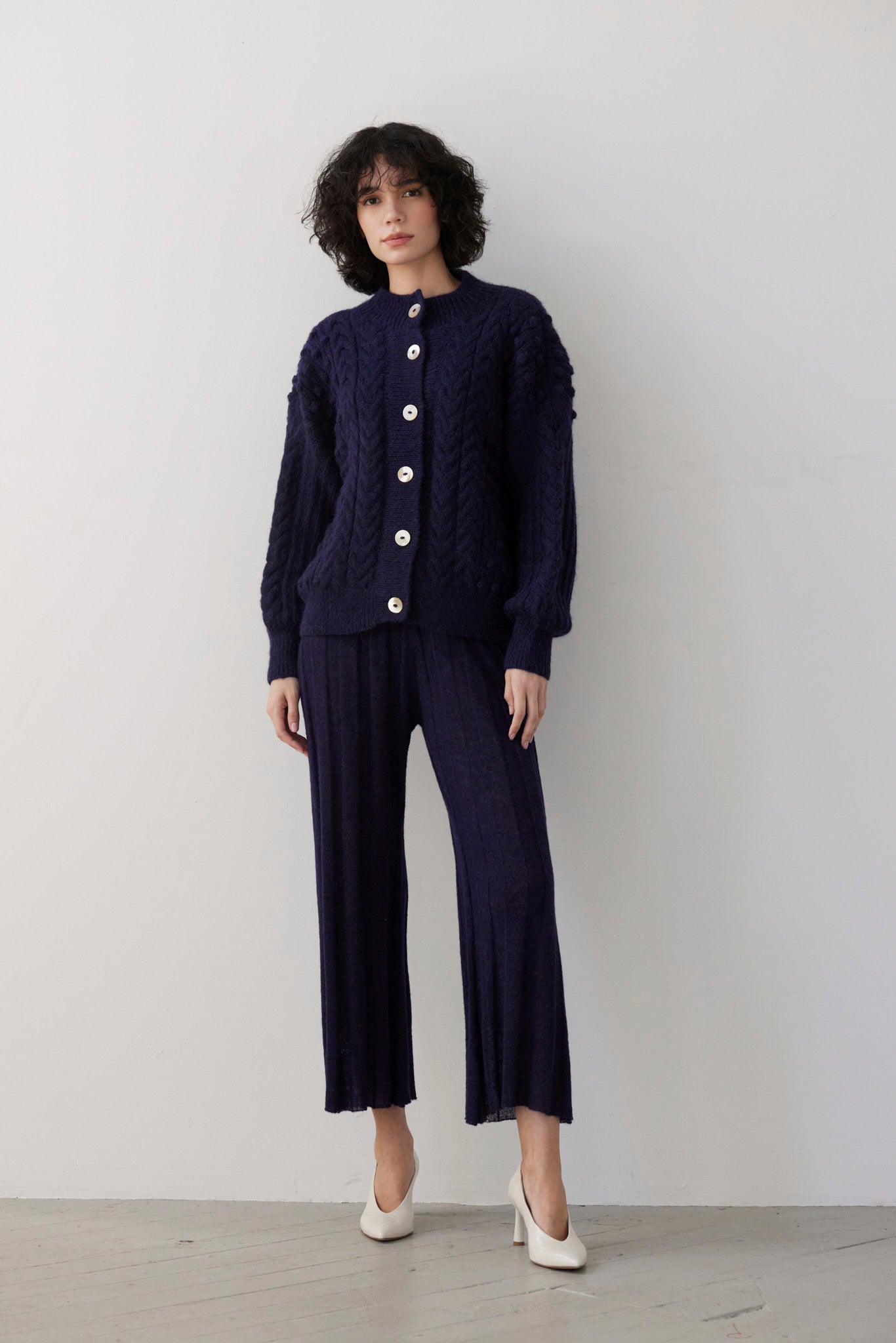 SAMPLE FW26 - Bobbie Popcorn Cardigan Sweater in Alpaca Wool - Blue Ink Samples CHRISTINE ALCALAY Ink One size