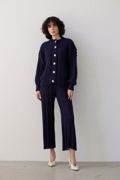 SAMPLE FW26 - Bobbie Popcorn Cardigan Sweater in Alpaca Wool - Blue Ink Samples CHRISTINE ALCALAY Ink One size