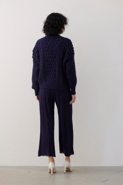 SAMPLE FW26 - Bobbie Popcorn Cardigan Sweater in Alpaca Wool - Blue Ink Samples CHRISTINE ALCALAY