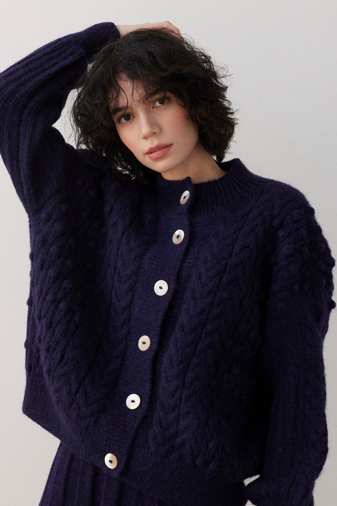 SAMPLE FW26 - Bobbie Popcorn Cardigan Sweater in Alpaca Wool - Blue Ink Samples CHRISTINE ALCALAY