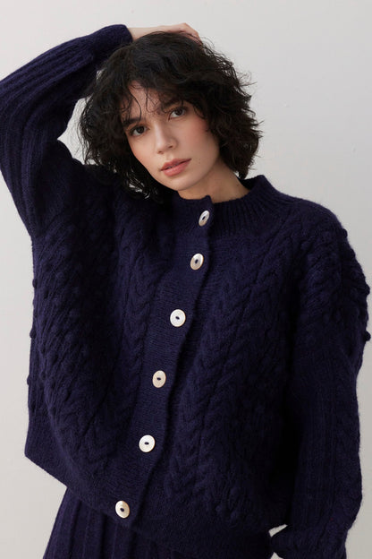 SAMPLE FW26 - Bobbie Popcorn Cardigan Sweater in Alpaca Wool - Blue Ink Samples CHRISTINE ALCALAY