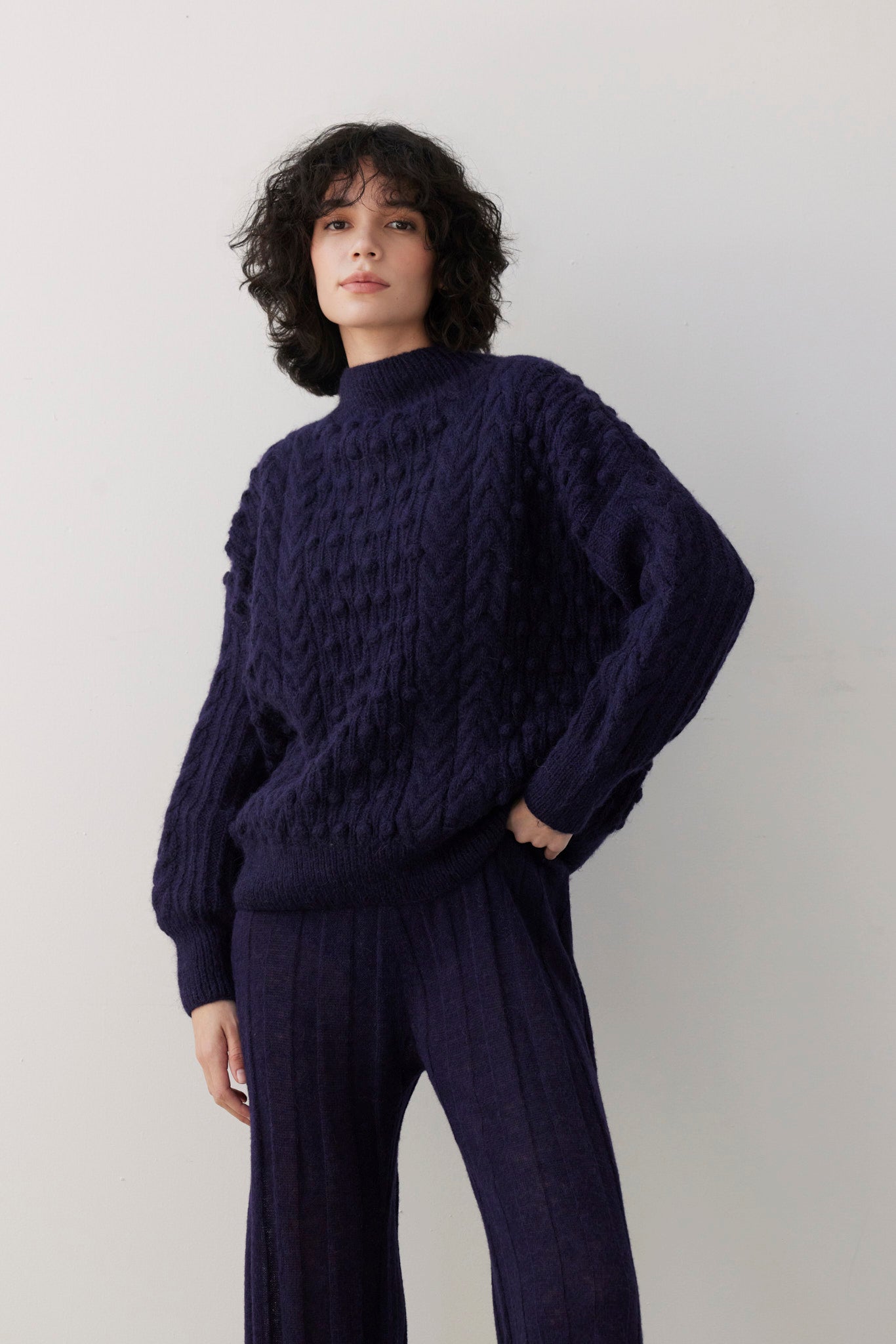 SAMPLE FW26 - Bobbie Popcorn Cardigan Sweater in Alpaca Wool - Blue Ink Samples CHRISTINE ALCALAY