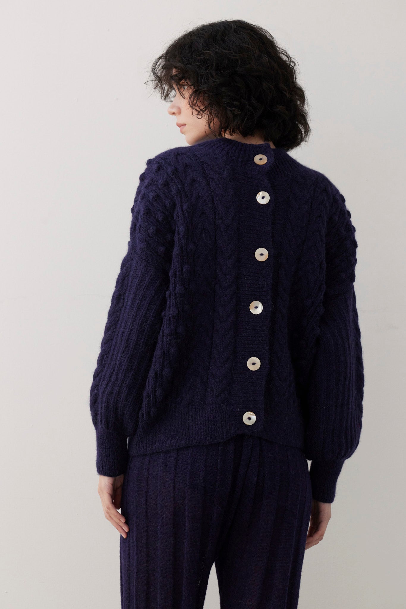 SAMPLE FW26 - Bobbie Popcorn Cardigan Sweater in Alpaca Wool - Blue Ink Samples CHRISTINE ALCALAY