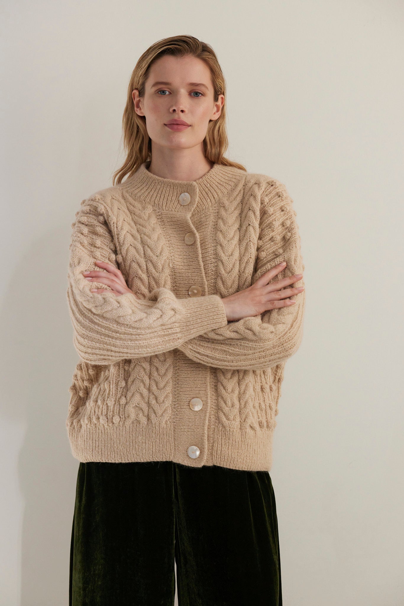 SAMPLE FW26 - Bobbie Popcorn Cardigan Sweater in Alpaca Wool - Toasted Marshmallow Samples CHRISTINE ALCALAY
