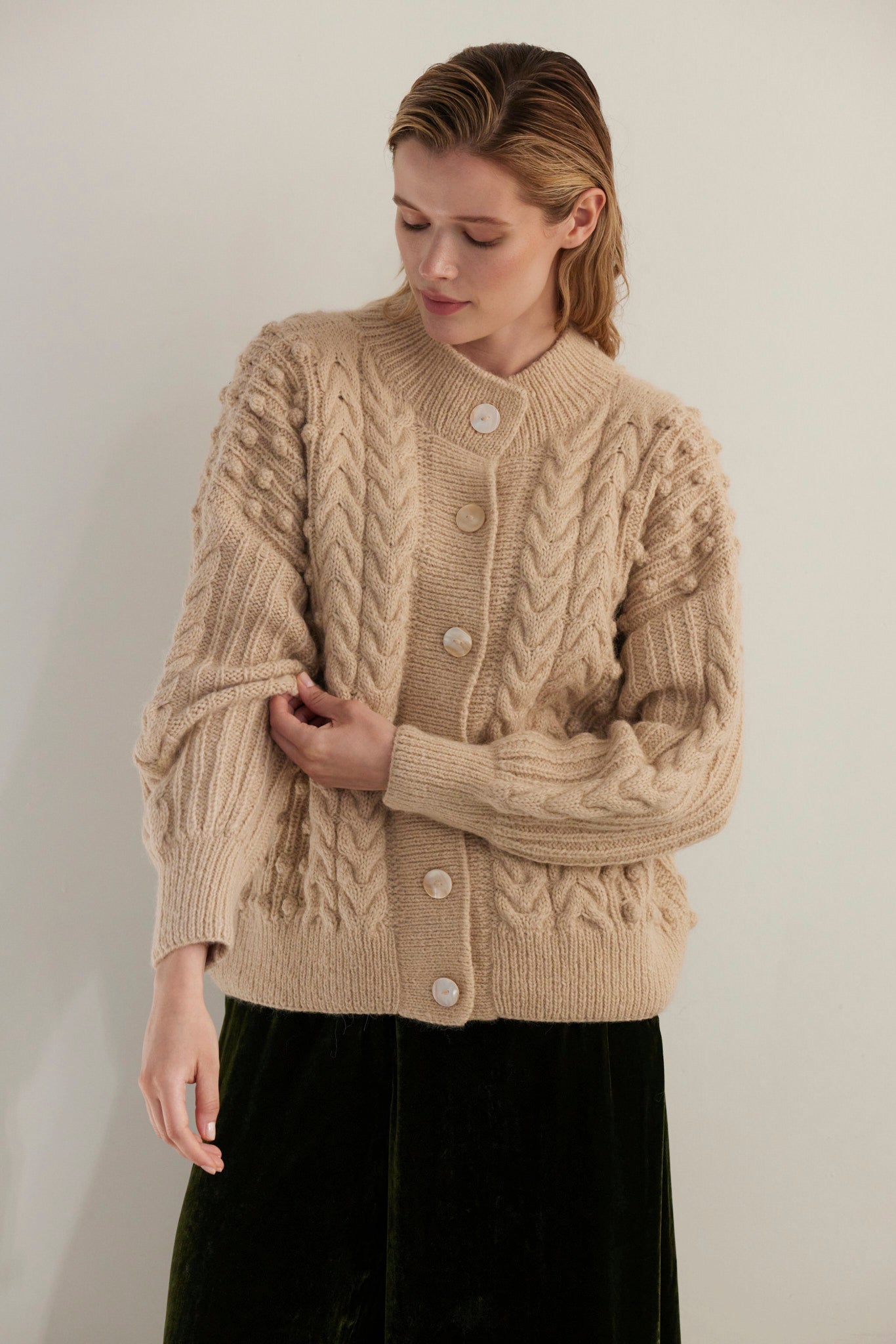 SAMPLE FW26 - Bobbie Popcorn Cardigan Sweater in Alpaca Wool - Toasted Marshmallow Samples CHRISTINE ALCALAY