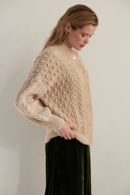 SAMPLE FW26 - Bobbie Popcorn Cardigan Sweater in Alpaca Wool - Toasted Marshmallow Samples CHRISTINE ALCALAY