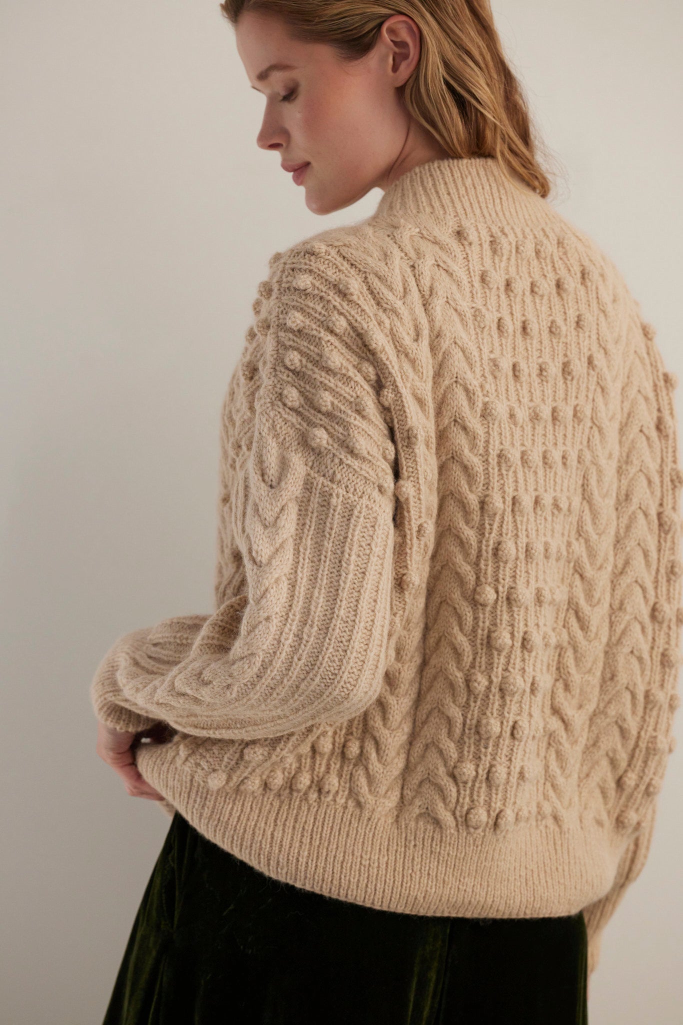 SAMPLE FW26 - Bobbie Popcorn Cardigan Sweater in Alpaca Wool - Toasted Marshmallow Samples CHRISTINE ALCALAY Toasted Marshmallow One size