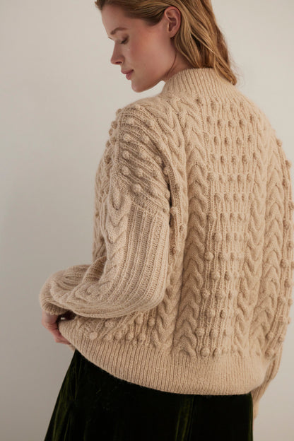 SAMPLE FW26 - Bobbie Popcorn Cardigan Sweater in Alpaca Wool - Toasted Marshmallow Samples CHRISTINE ALCALAY Toasted Marshmallow One size