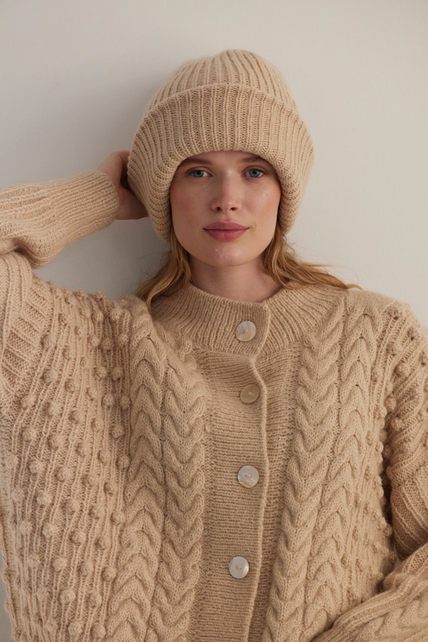 SAMPLE FW26 - Bobbie Popcorn Cardigan Sweater in Alpaca Wool - Toasted Marshmallow Samples CHRISTINE ALCALAY
