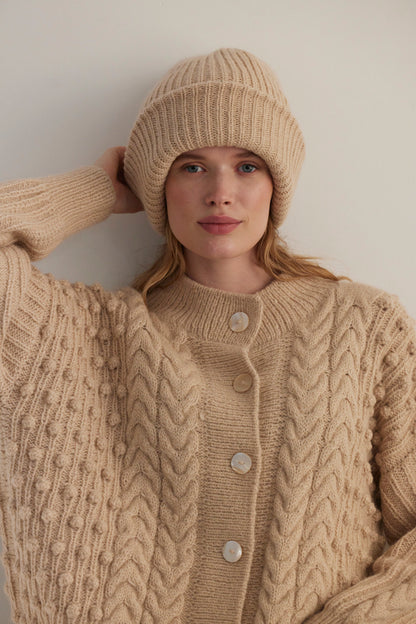 SAMPLE FW26 - Bobbie Popcorn Cardigan Sweater in Alpaca Wool - Toasted Marshmallow Samples CHRISTINE ALCALAY