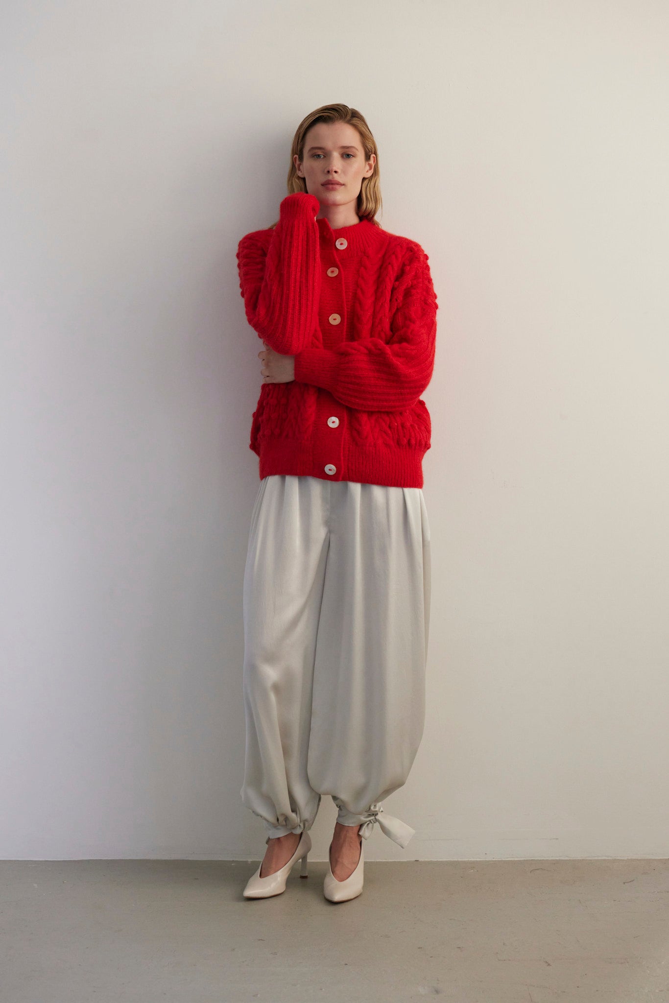 SAMPLE FW26 - Bobbie Popcorn Cardigan Sweater in Alpaca Wool - Fire Red Samples CHRISTINE ALCALAY