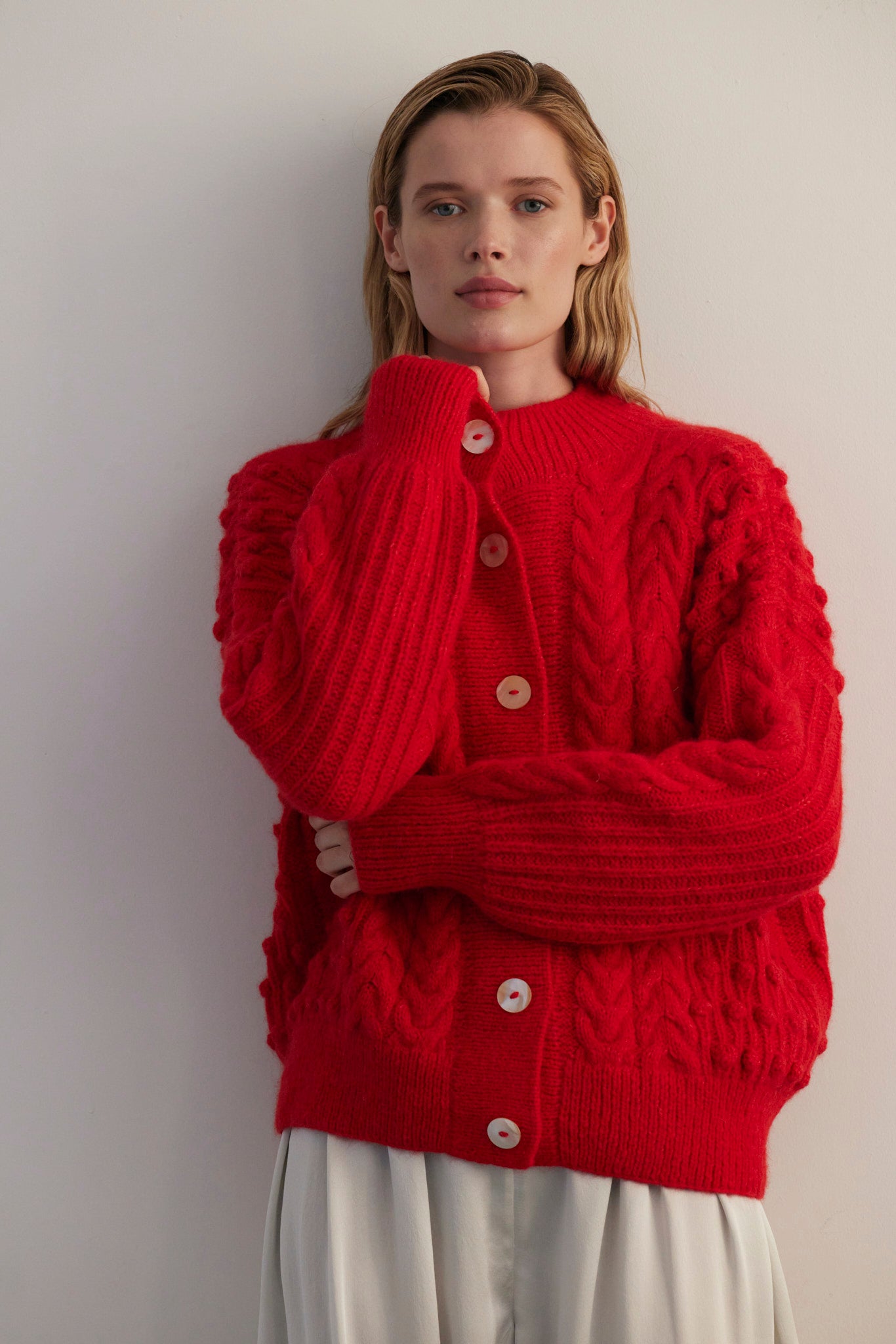 SAMPLE FW26 - Bobbie Popcorn Cardigan Sweater in Alpaca Wool - Fire Red Samples CHRISTINE ALCALAY Fire One size