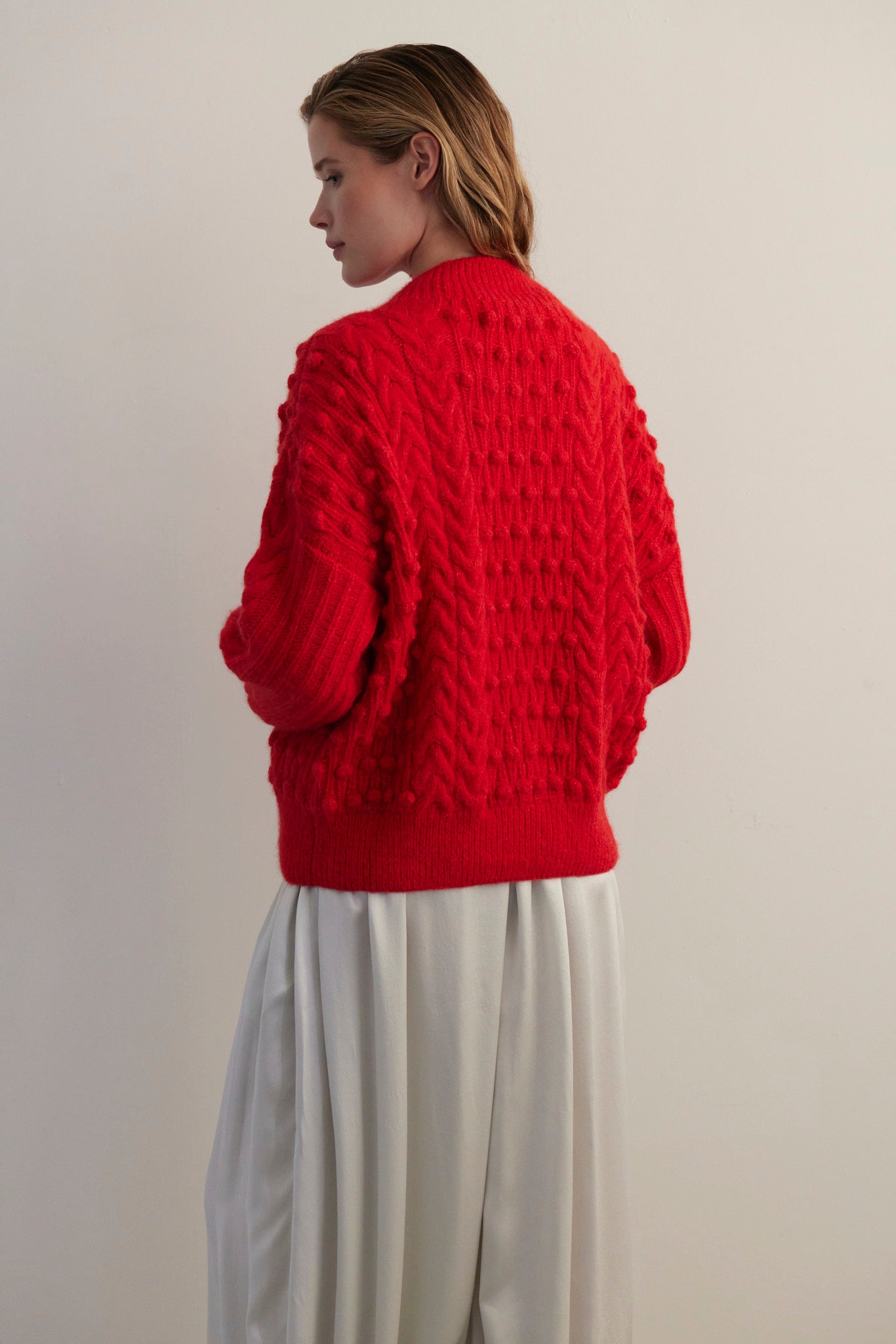 SAMPLE FW26 - Bobbie Popcorn Cardigan Sweater in Alpaca Wool - Fire Red Samples CHRISTINE ALCALAY