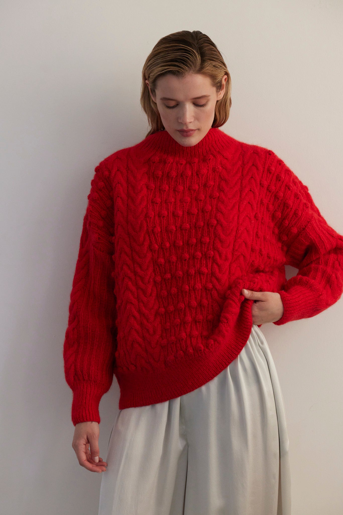 SAMPLE FW26 - Bobbie Popcorn Cardigan Sweater in Alpaca Wool - Fire Red Samples CHRISTINE ALCALAY