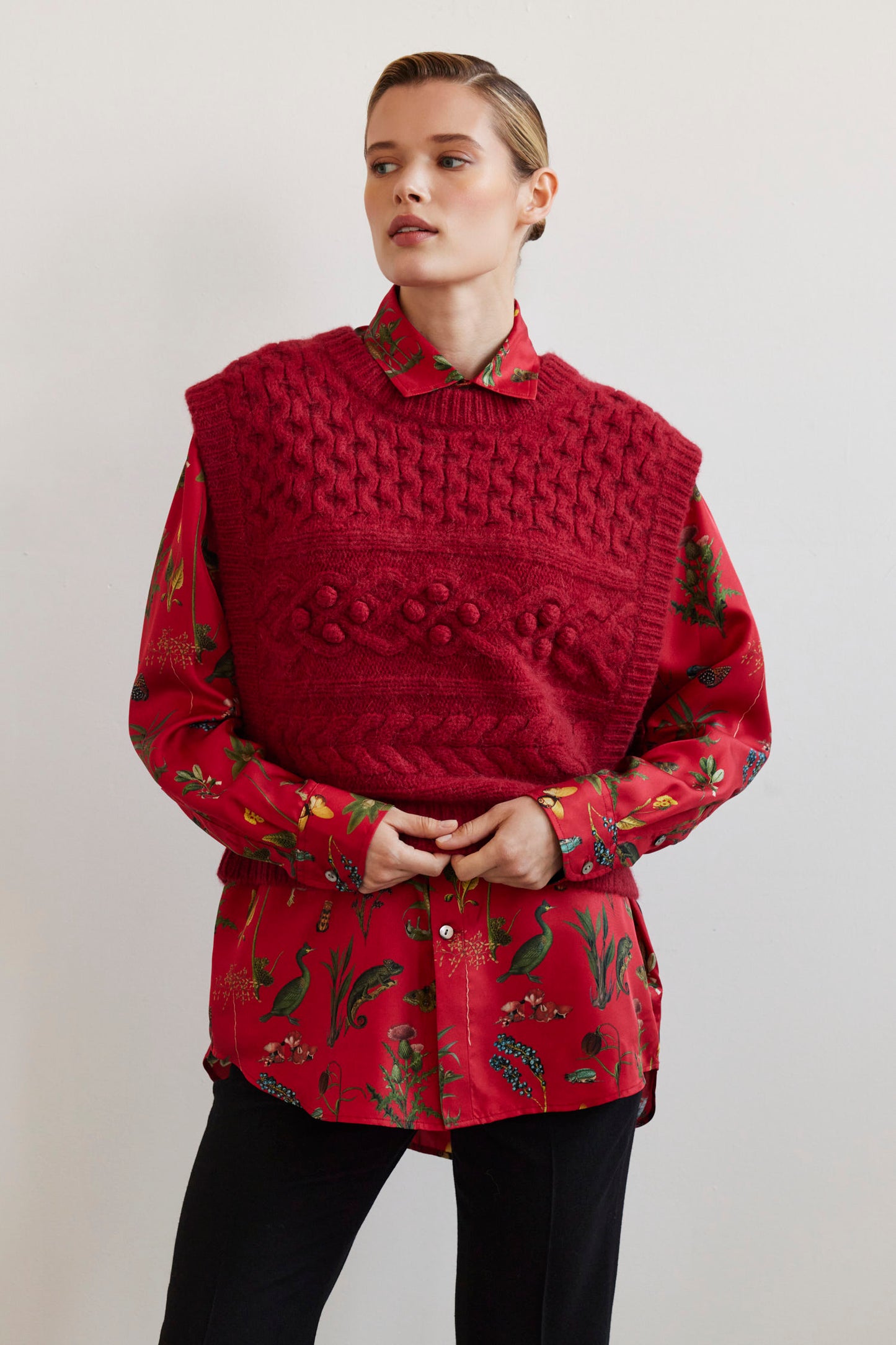 Mona Popcorn Sweater Vest Sweaters CHRISTINE ALCALAY Scarlett Red XS/S (PETITE)