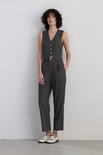 SAMPLE FW26 - Diane Tailored V Neck Vest in Wool - Autumn Plaid Samples CHRISTINE ALCALAY