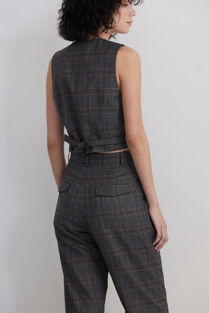 SAMPLE FW26 - Diane Tailored V Neck Vest in Wool - Autumn Plaid Samples CHRISTINE ALCALAY