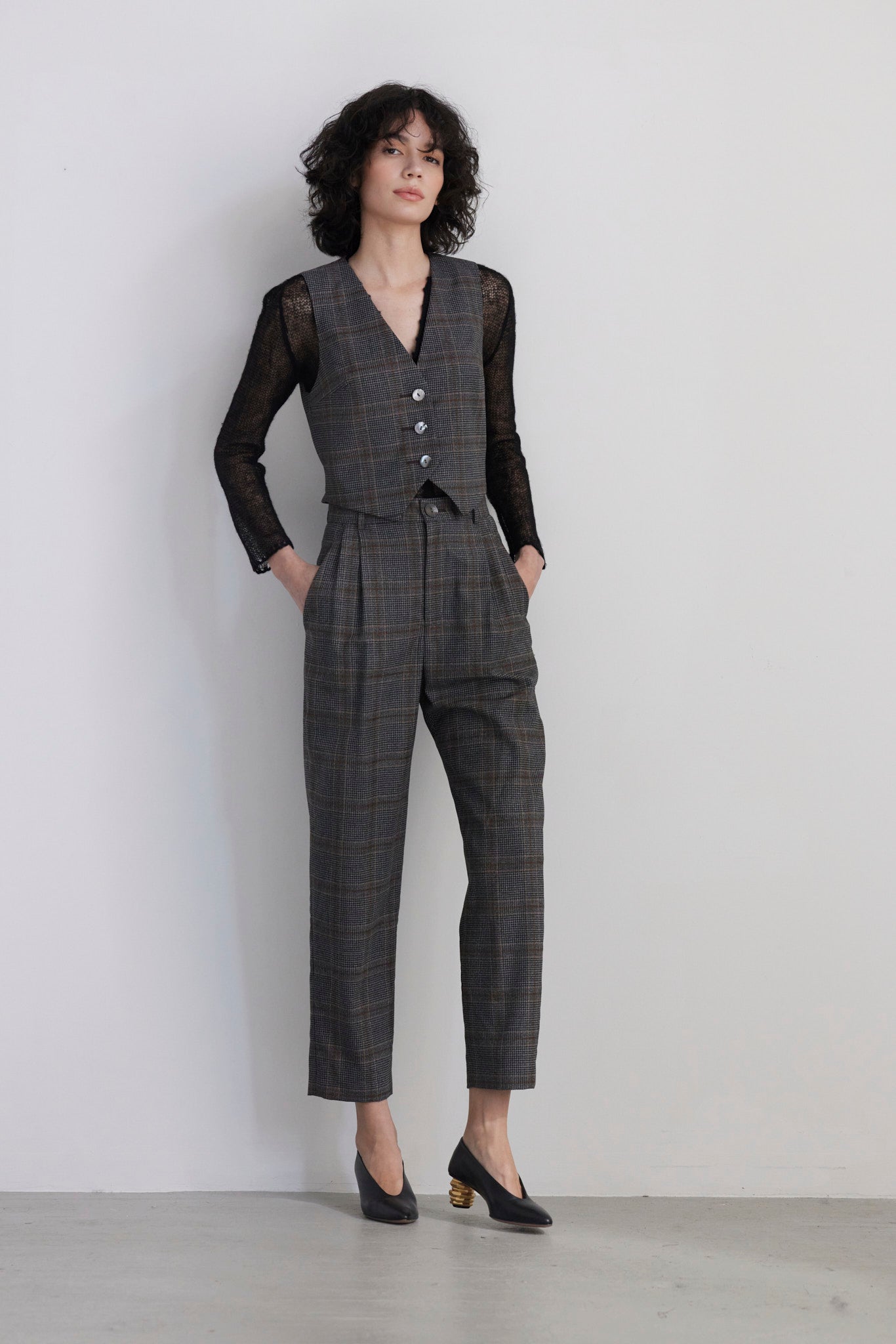 SAMPLE FW26 - Diane Tailored V Neck Vest in Wool - Autumn Plaid Samples CHRISTINE ALCALAY