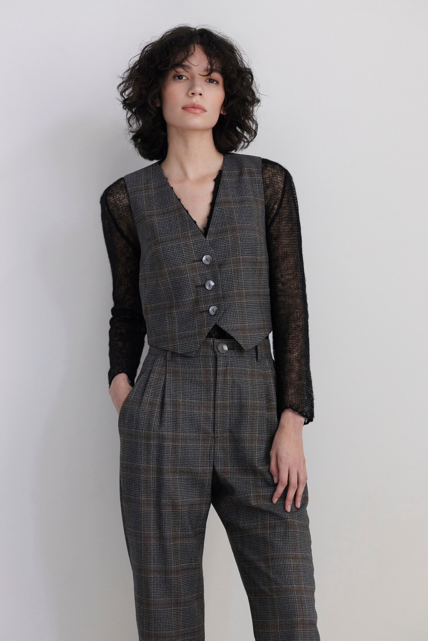 SAMPLE FW26 - Diane Tailored V Neck Vest in Wool - Autumn Plaid Samples CHRISTINE ALCALAY