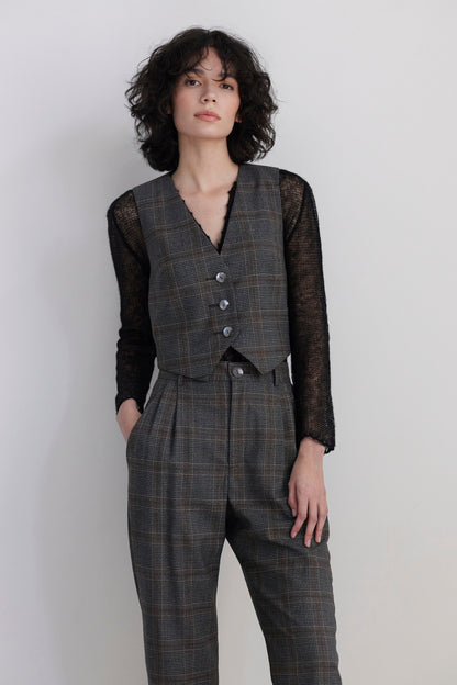 SAMPLE FW26 - Diane Tailored V Neck Vest in Wool - Autumn Plaid Samples CHRISTINE ALCALAY