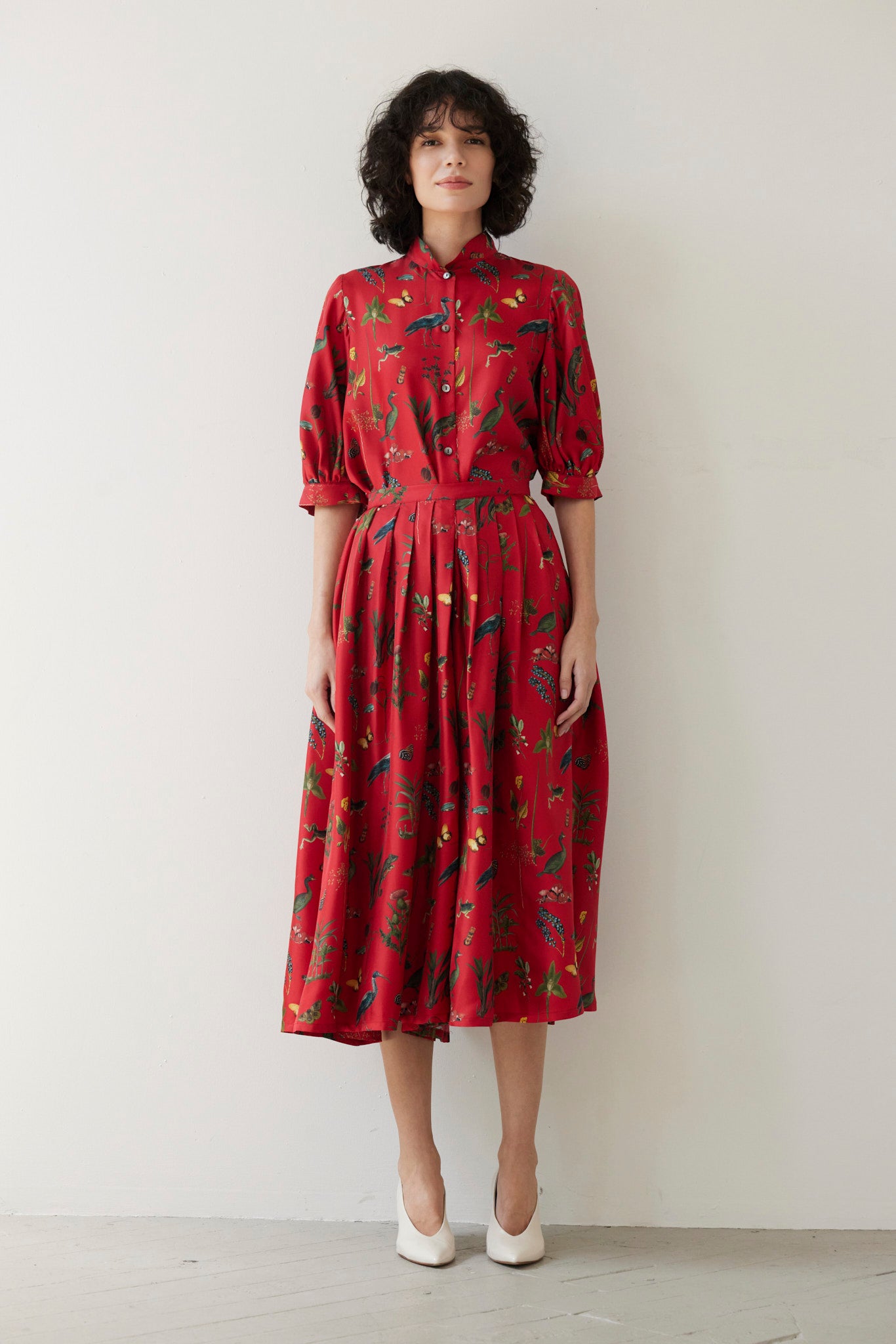 SAMPLE FW26 - Duyen Pant in Audubon Silk - Vermillion Red Samples CHRISTINE ALCALAY Vermillion Audubon 2
