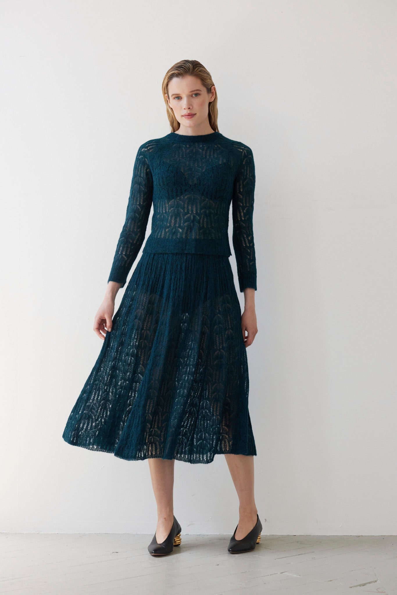 SAMPLE FW26 - Erin Lace Knit Skirt - Deep Teal Samples CHRISTINE ALCALAY