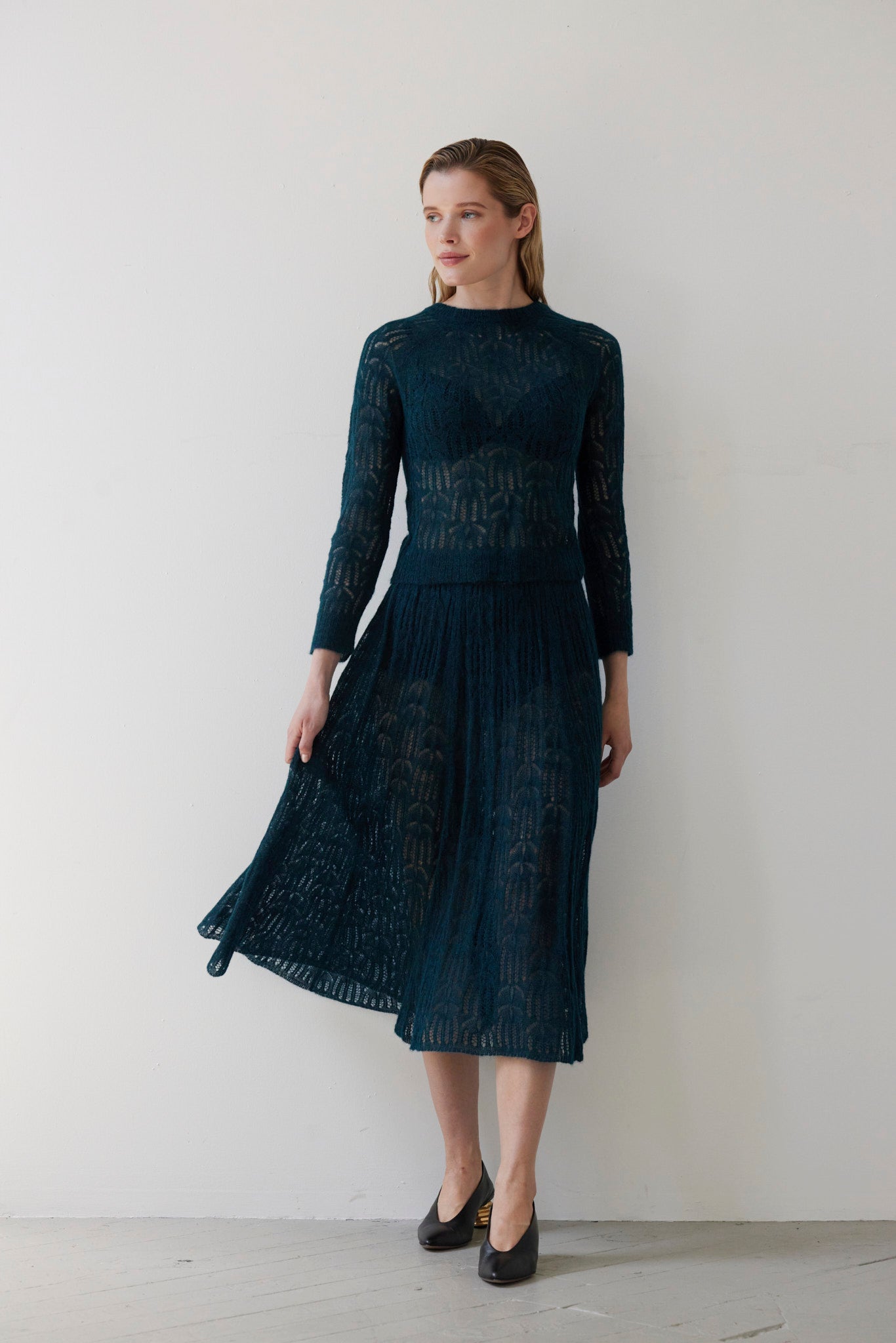 SAMPLE FW26 - Miranda Lace Knit Sweater - Deep Teal Samples CHRISTINE ALCALAY
