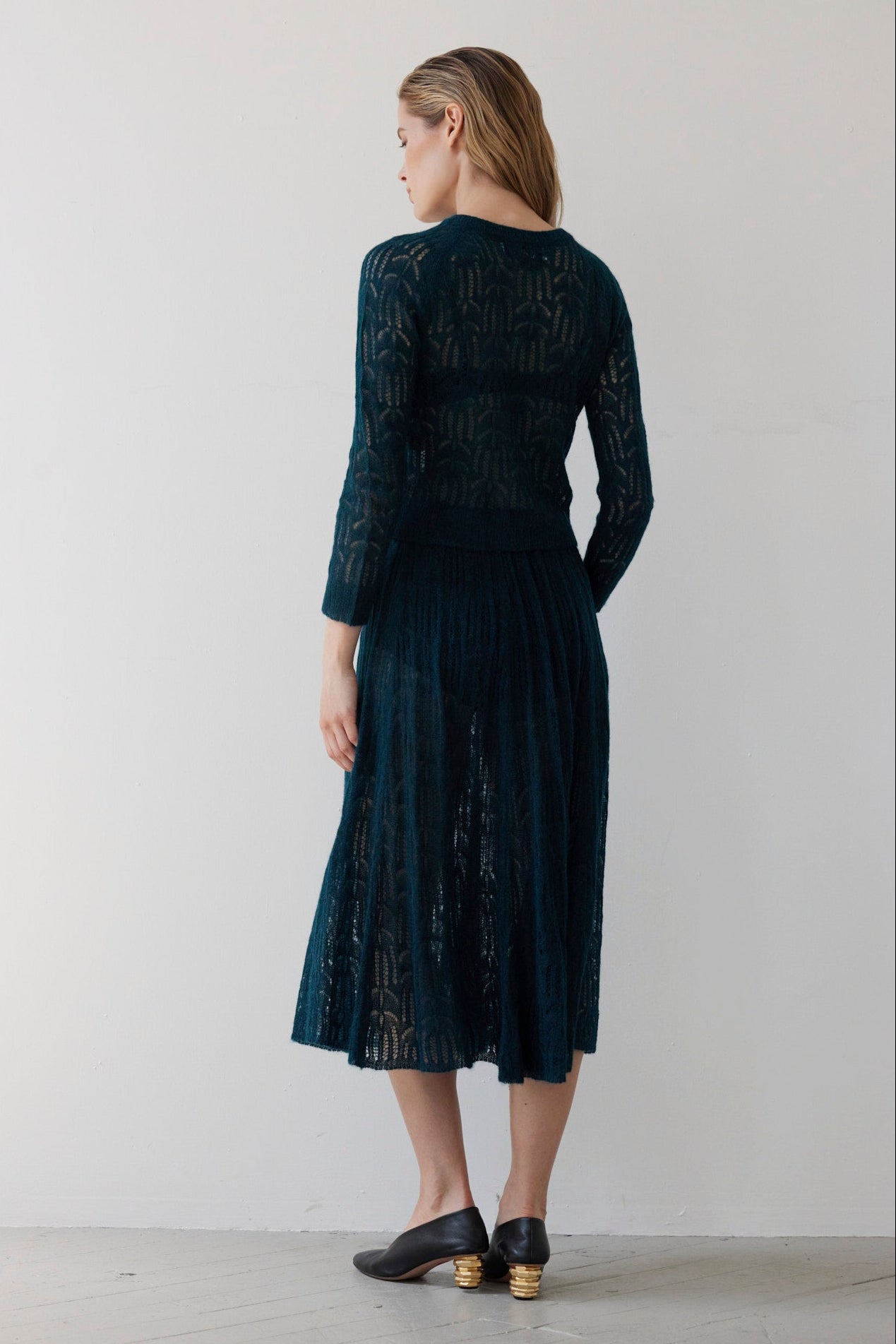 SAMPLE FW26 - Miranda Lace Knit Sweater - Deep Teal Samples CHRISTINE ALCALAY