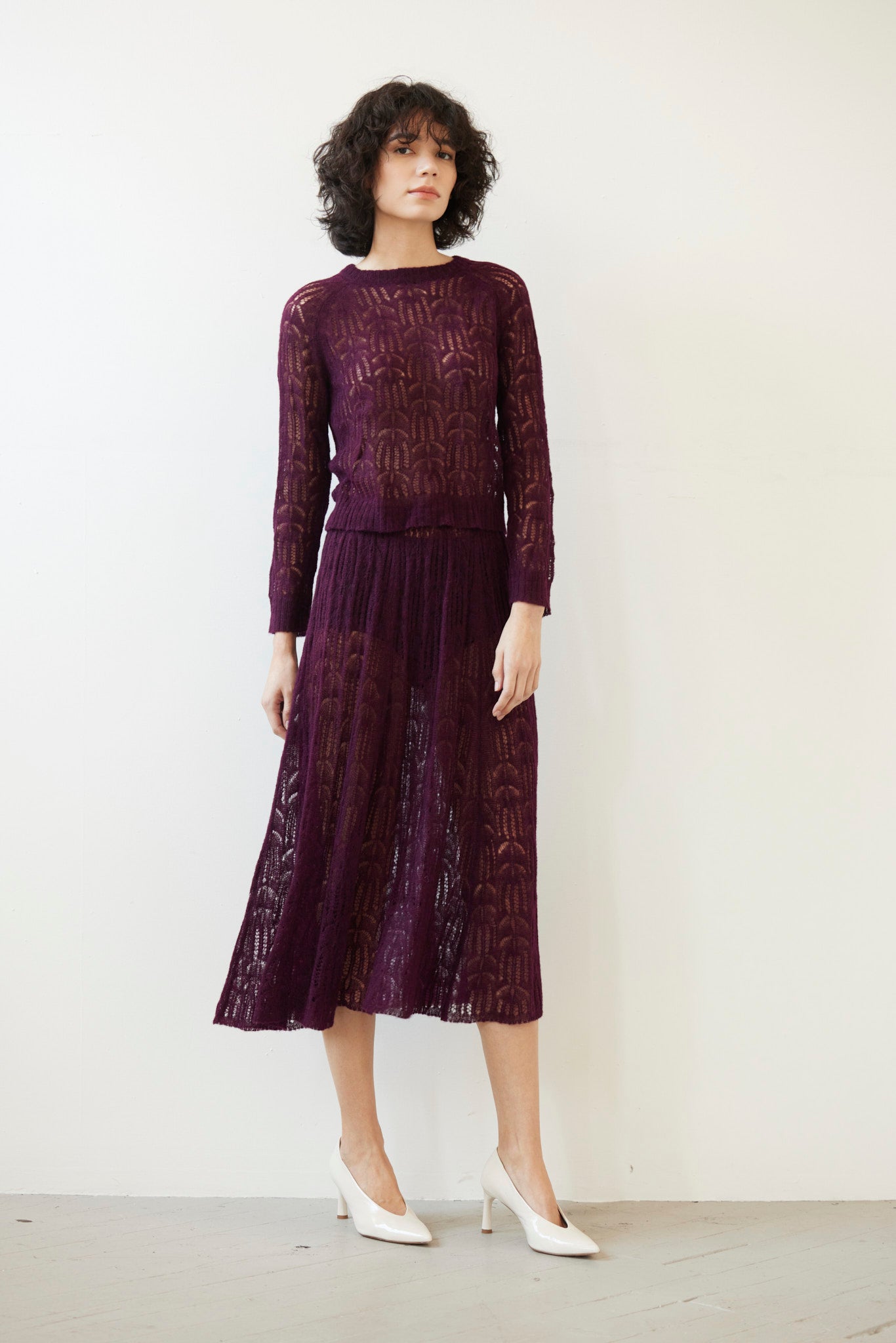 SAMPLE FW26 - Erin Lace Knit Skirt - Pinot Wine Samples CHRISTINE ALCALAY Pinot Wine XS/S