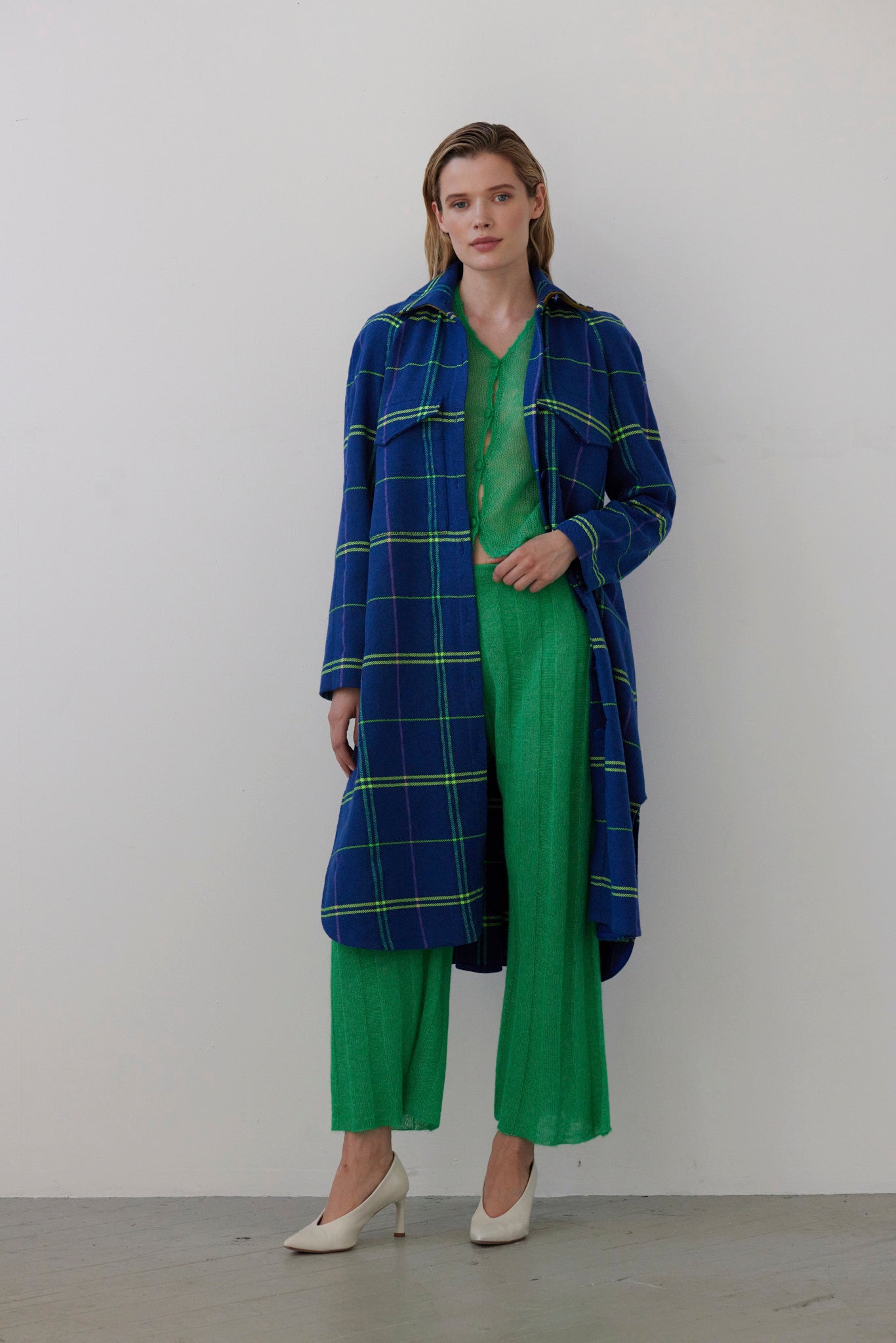 SAMPLE FW26 - Florence Jacket in Wool - Electric Blue Plaid Samples CHRISTINE ALCALAY