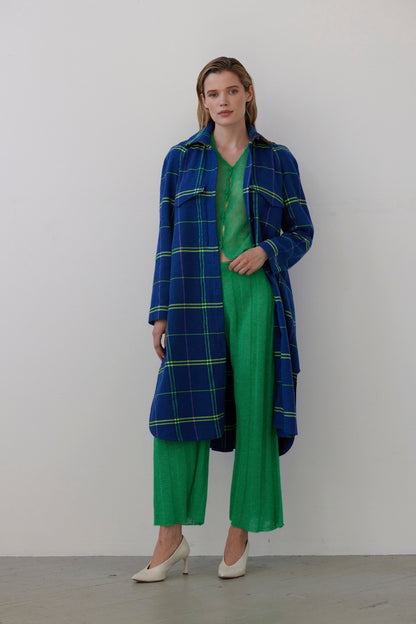 SAMPLE FW26 - Florence Jacket in Wool - Electric Blue Plaid Samples CHRISTINE ALCALAY