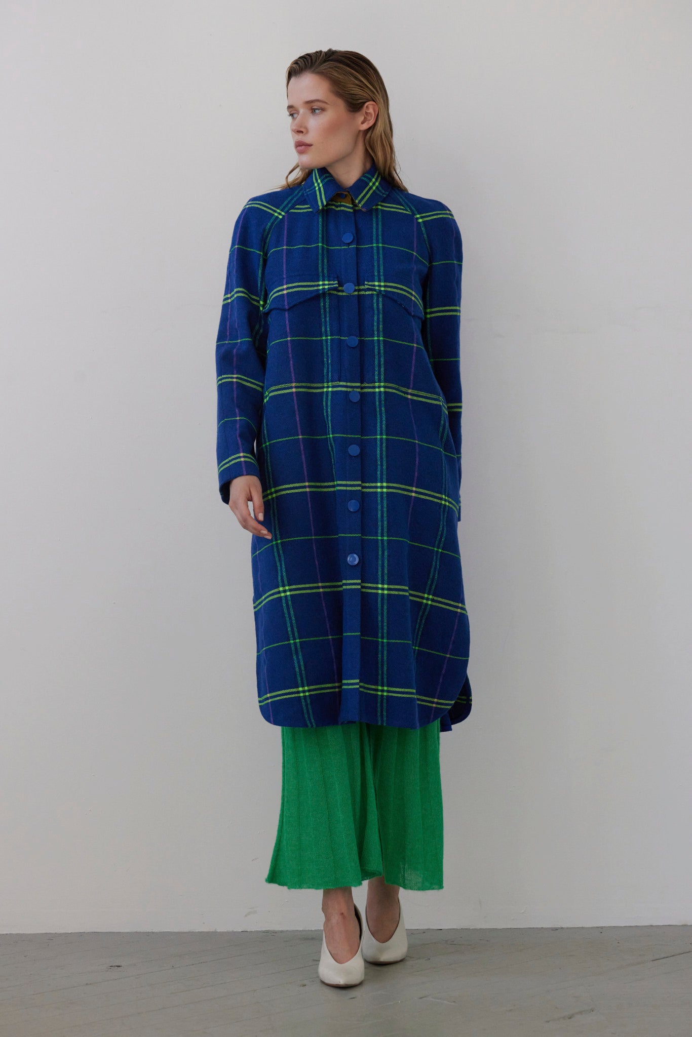 SAMPLE FW26 - Florence Jacket in Wool - Electric Blue Plaid Samples CHRISTINE ALCALAY
