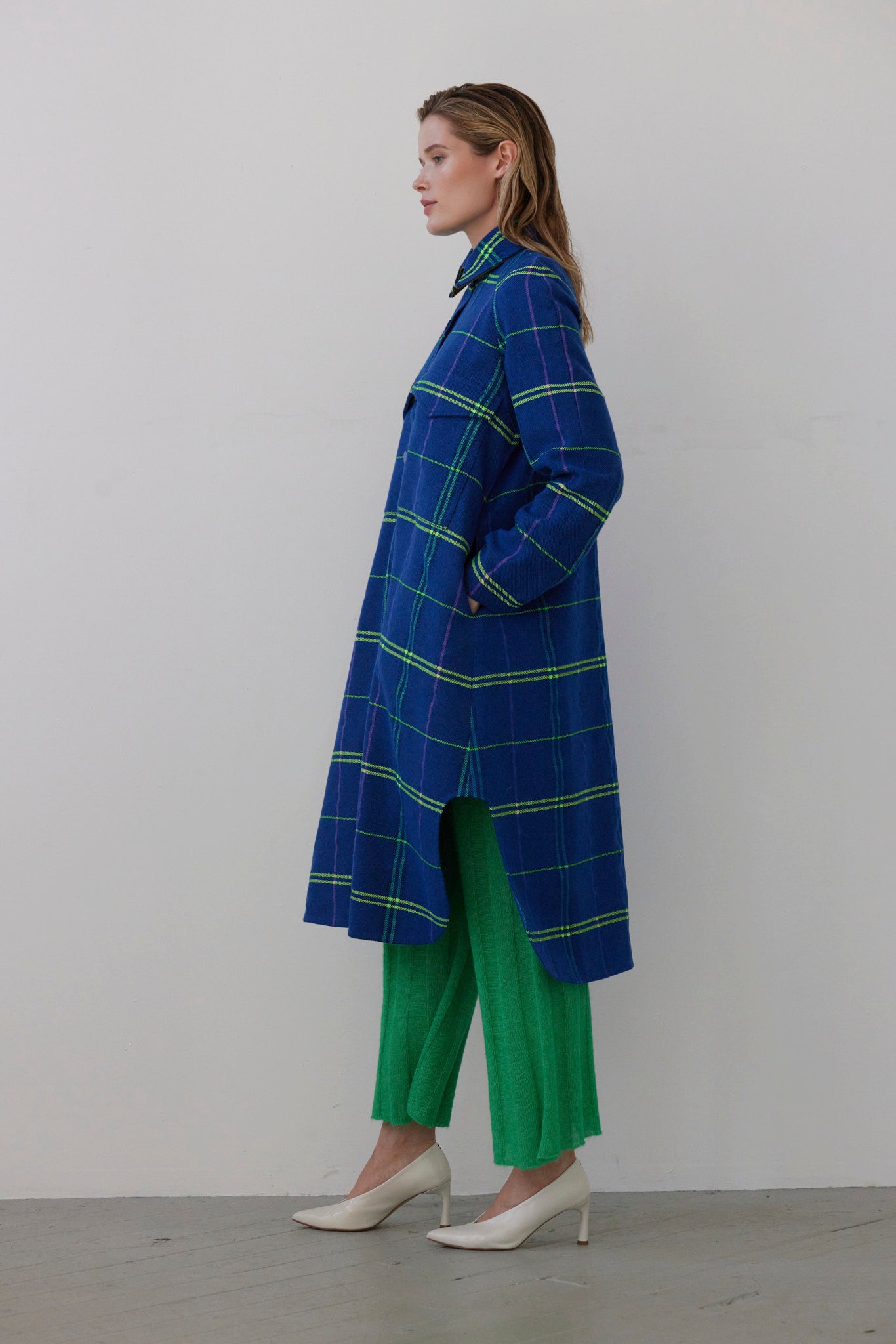SAMPLE FW26 - Florence Jacket in Wool - Electric Blue Plaid Samples CHRISTINE ALCALAY