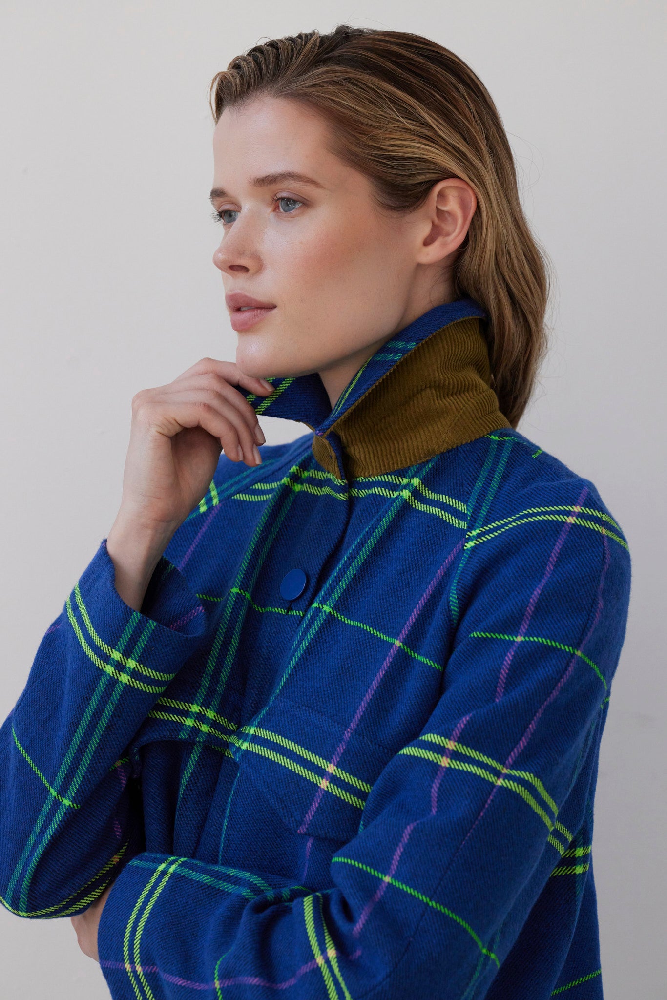 SAMPLE FW26 - Florence Jacket in Wool - Electric Blue Plaid Samples CHRISTINE ALCALAY Electric Blue Plaid Extra Small