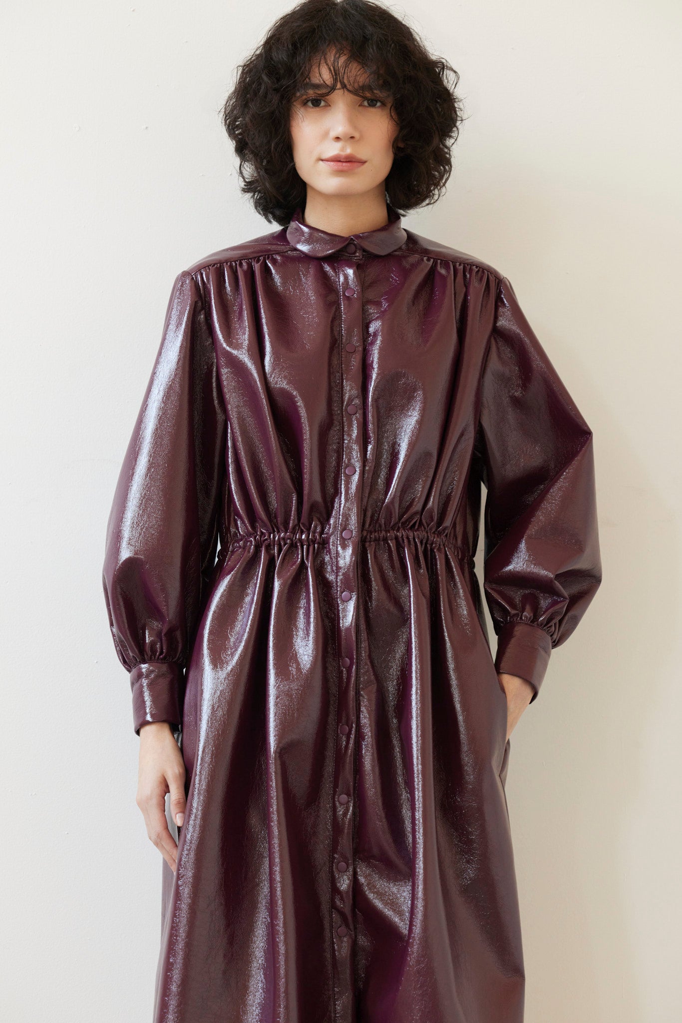 SAMPLE FW26 - Georgia Dress in Gloss Pleatherette - Plum Wine Samples CHRISTINE ALCALAY Plum Wine XS/S