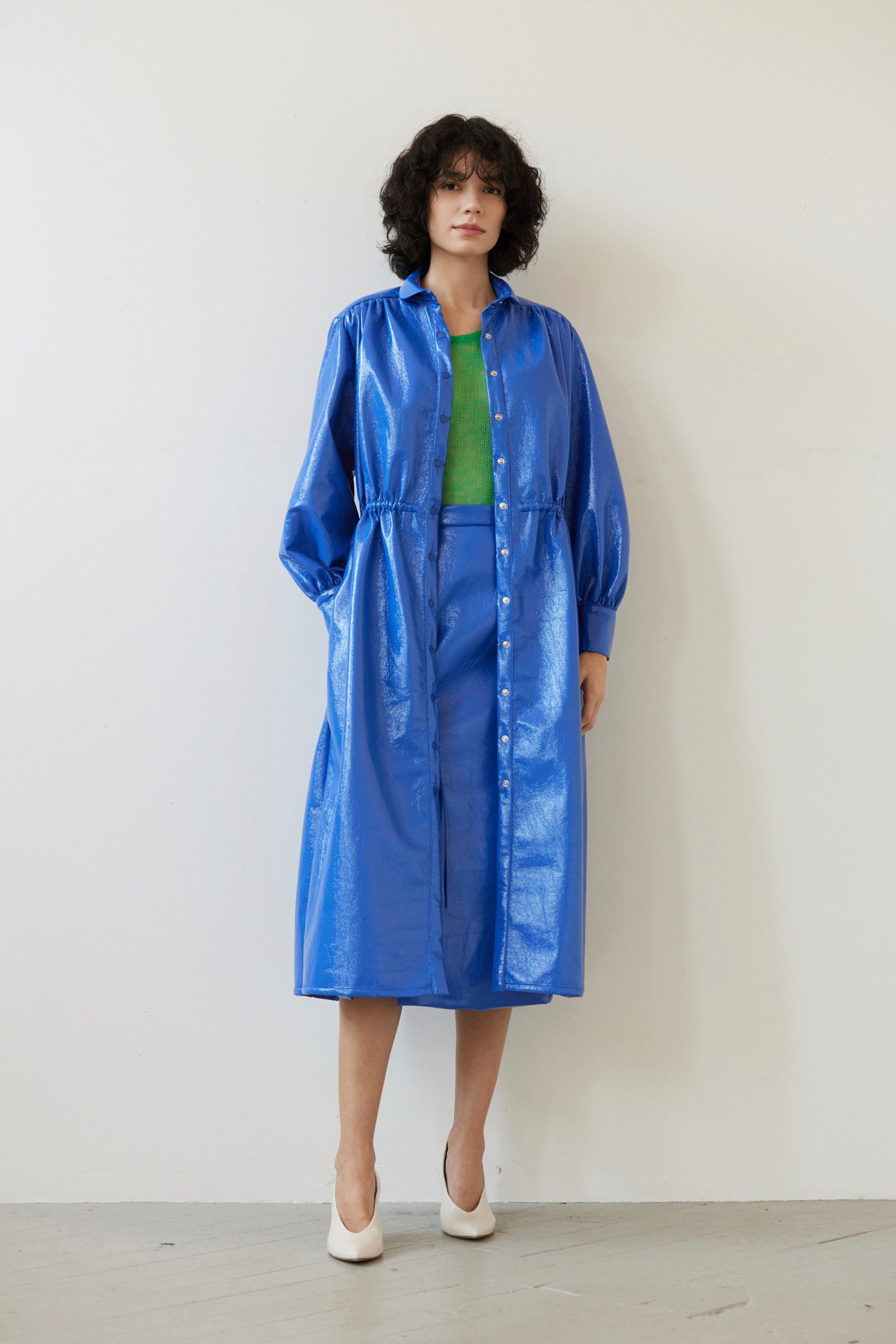 Georgia Dress in Gloss Pleatherette - Electric Blue – CHRISTINE
