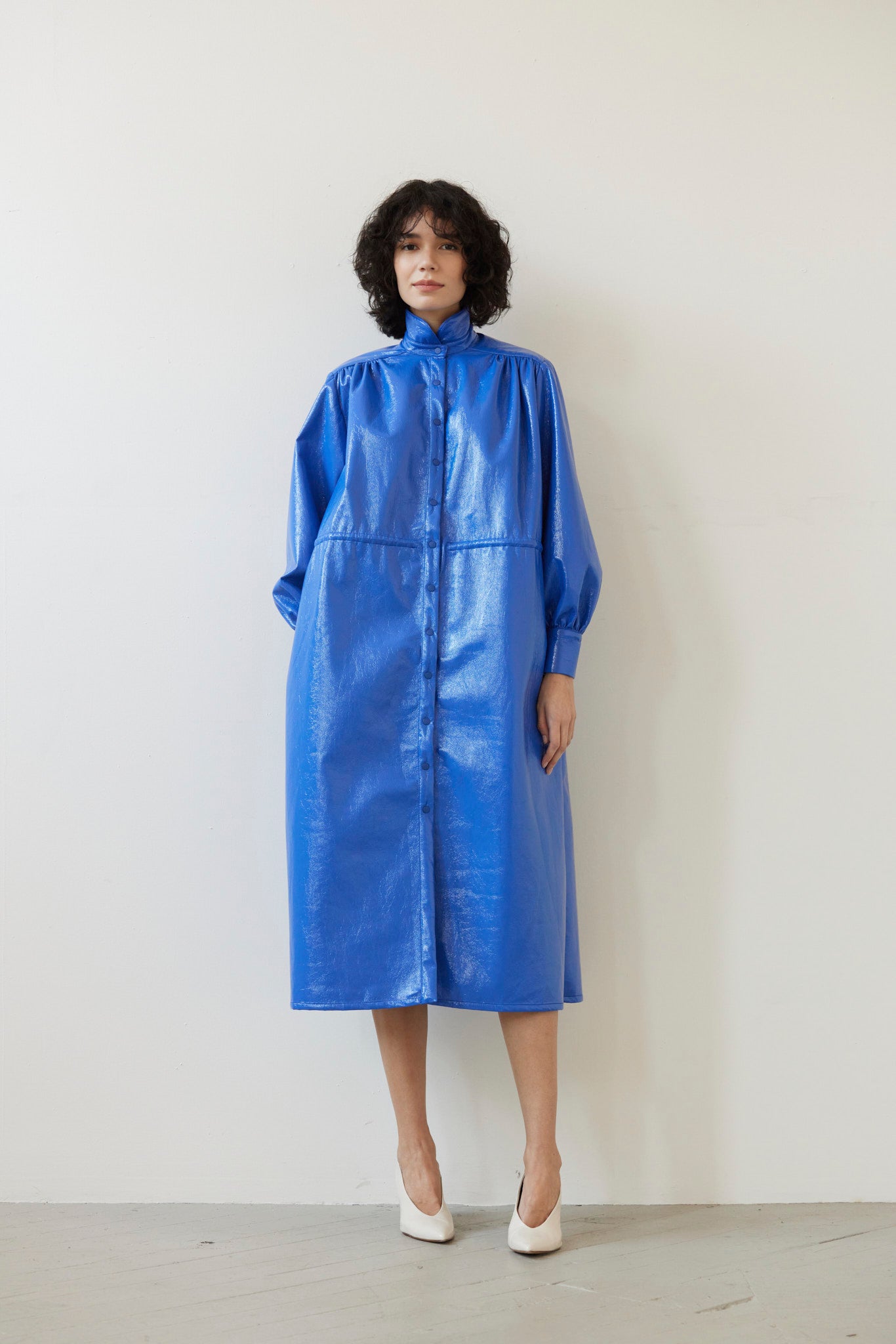 Georgia Dress in Gloss Pleatherette - Electric Blue – CHRISTINE