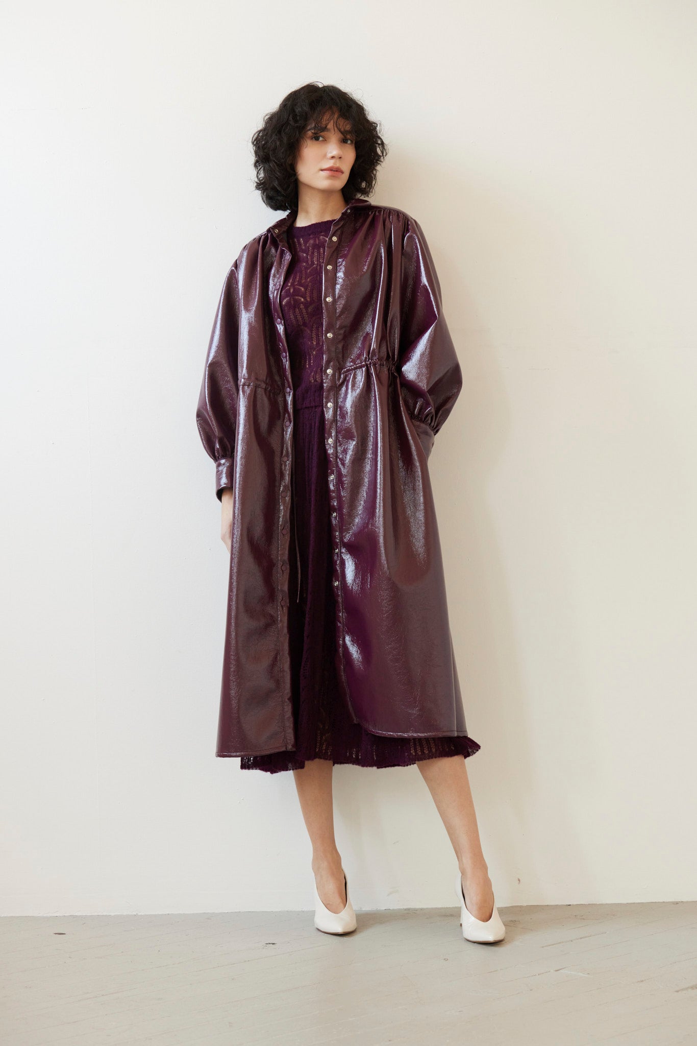 SAMPLE FW26 - Georgia Dress in Gloss Pleatherette - Plum Wine Samples CHRISTINE ALCALAY