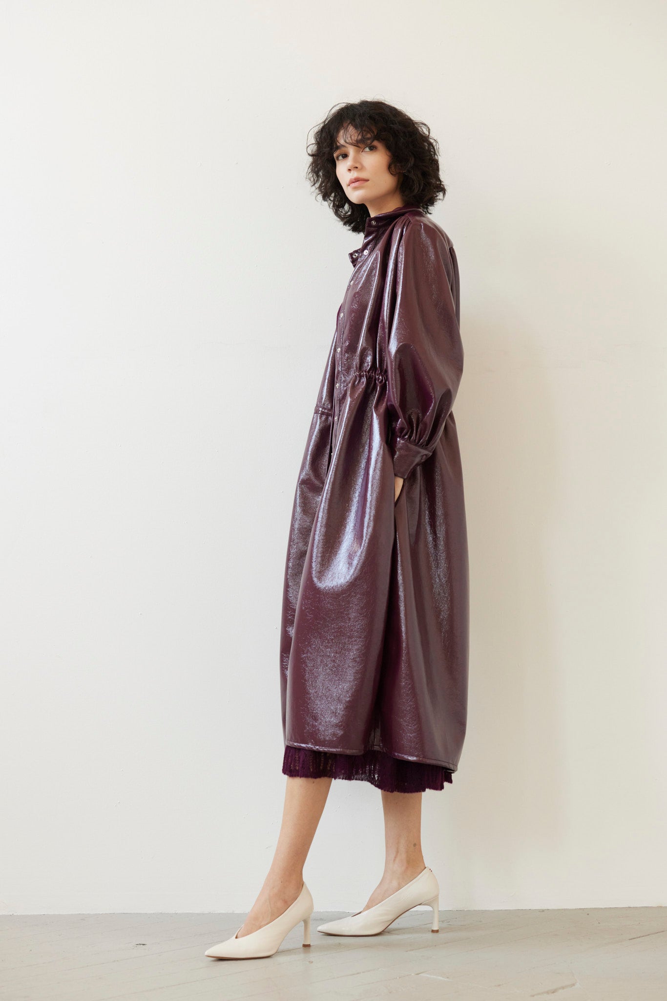 Georgia Dress in Gloss Pleatherette - Plum Wine – CHRISTINE ALCALAY