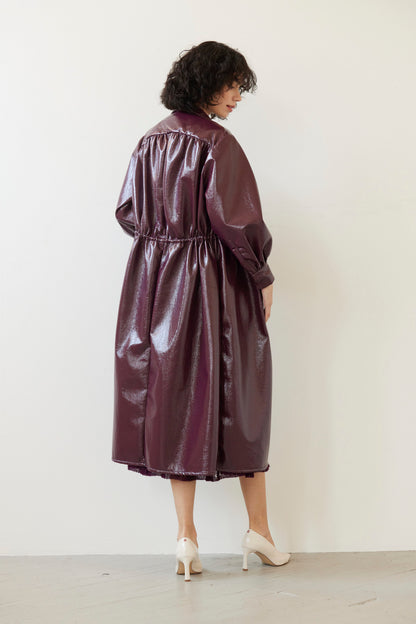 SAMPLE FW26 - Georgia Dress in Gloss Pleatherette - Plum Wine Samples CHRISTINE ALCALAY